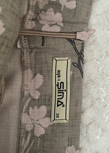 Bej Çiçek Desenli Uzun Keten Etek - Görsel 2