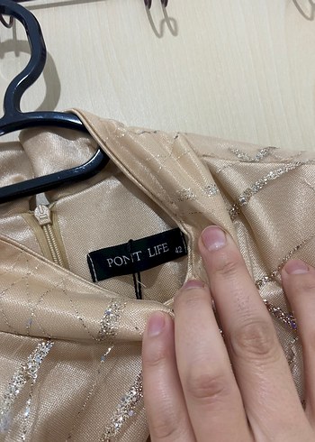 Bej İşlemeli Uzun Kollu Abiye Elbise - Görsel 2