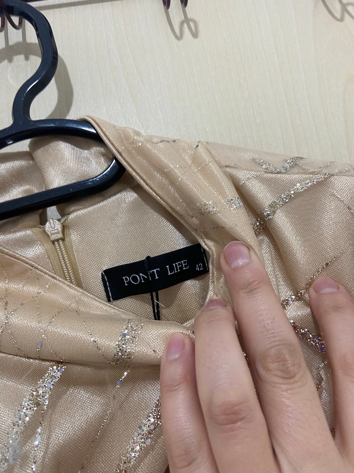 Bej İşlemeli Uzun Kollu Abiye Elbise - Görsel 2