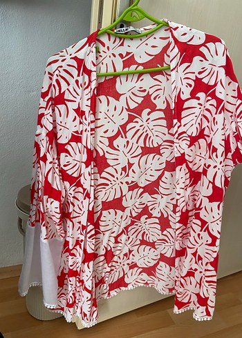 Kırmızı Desenli Bohem Mini Kimono - Görsel 4