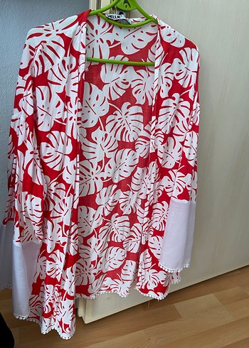 Kırmızı Desenli Bohem Mini Kimono - Görsel 3