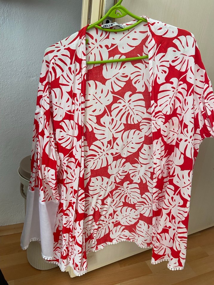 Kırmızı Desenli Bohem Mini Kimono - Görsel 4