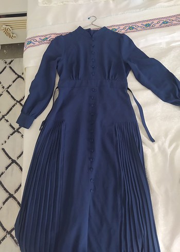 Abiye Düğmeli Lacivert Uzun Denim Elbise