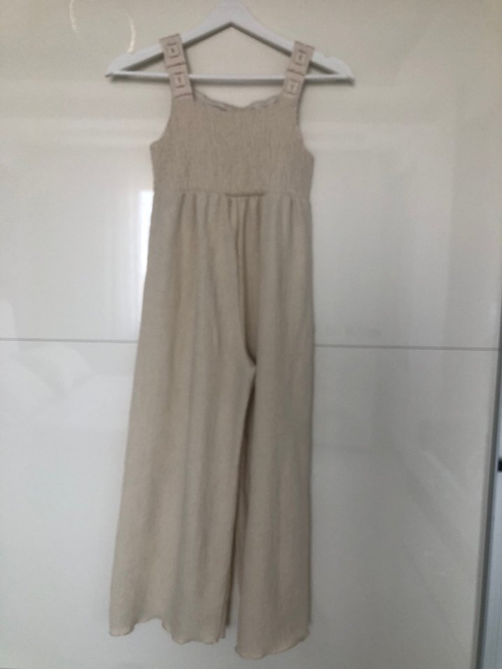 Kız Çocuk Bej Keten Salaş Elbise - Görsel 3