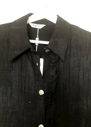 Siyah Uzun Kollu Keten Gömlek - Görsel 4