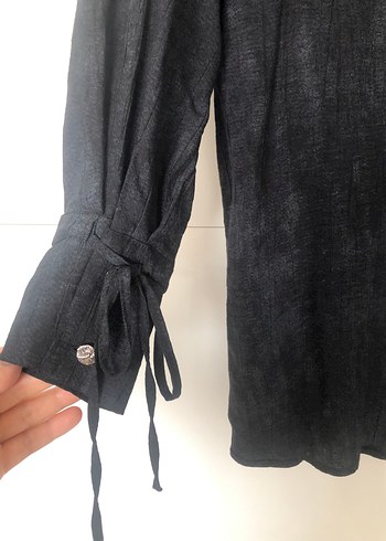 Siyah Uzun Kollu Keten Gömlek - Görsel 3