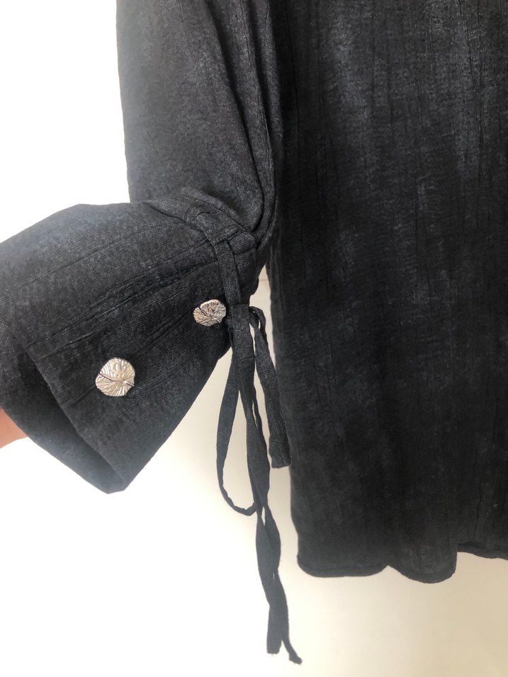 Siyah Uzun Kollu Keten Gömlek - Görsel 2