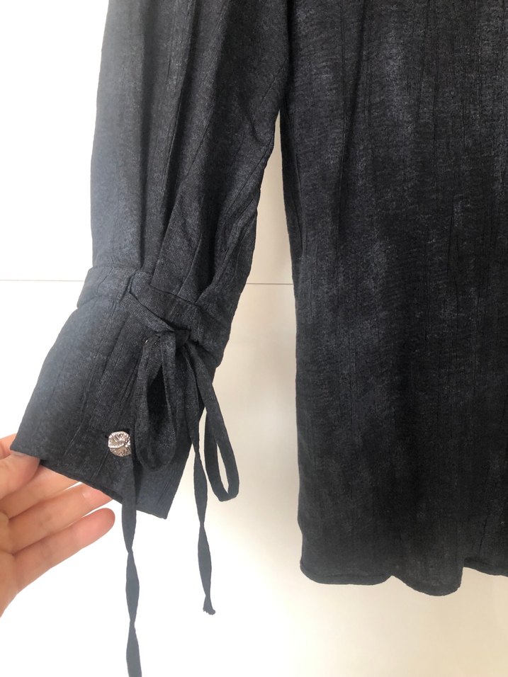 Siyah Uzun Kollu Keten Gömlek - Görsel 3