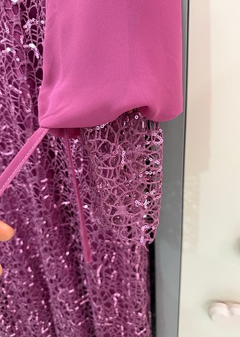 Dantel Detaylı Uzun Mor Abiye Elbise - Görsel 2