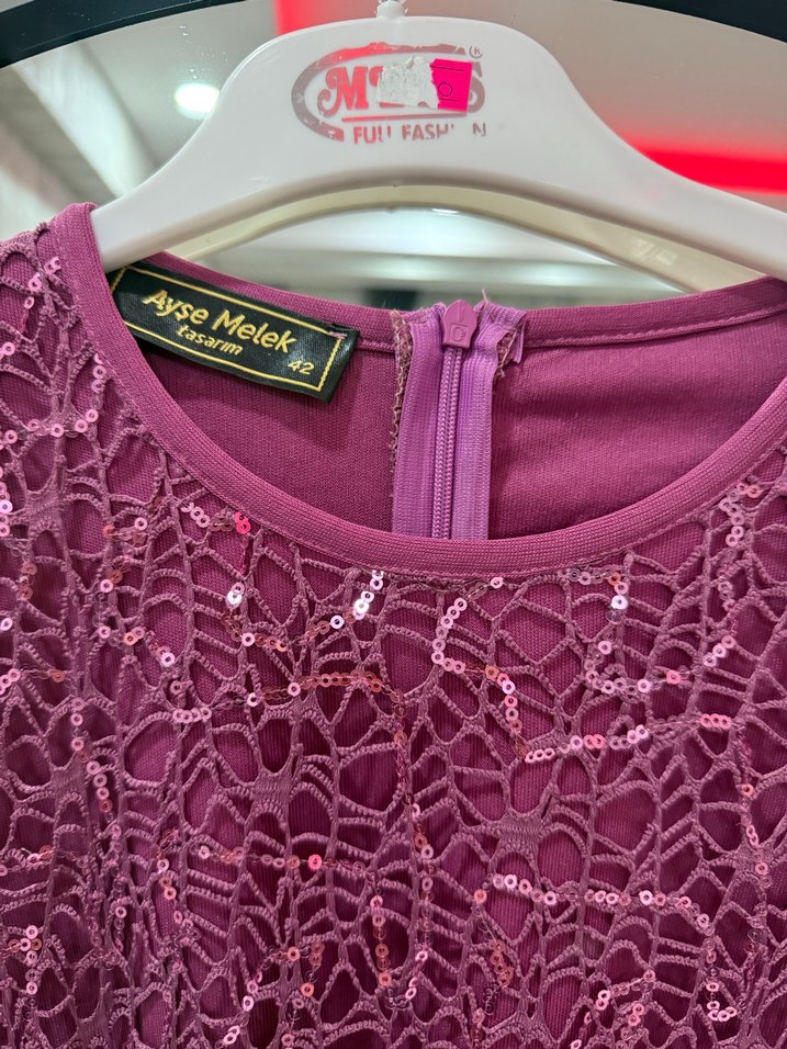 Dantel Detaylı Uzun Mor Abiye Elbise - Görsel 5