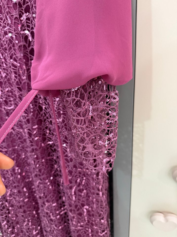 Dantel Detaylı Uzun Mor Abiye Elbise - Görsel 2