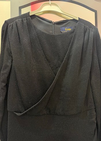 Uzun Kollu Siyah Drapeli Uzun Elbise - Görsel 2