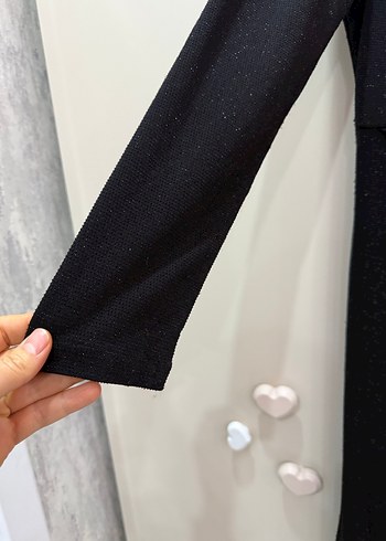 Uzun Kollu Siyah Drapeli Uzun Elbise - Görsel 3