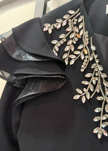 Siyah Uzun Kollu Nakışlı Kadın Kaban - Görsel 4