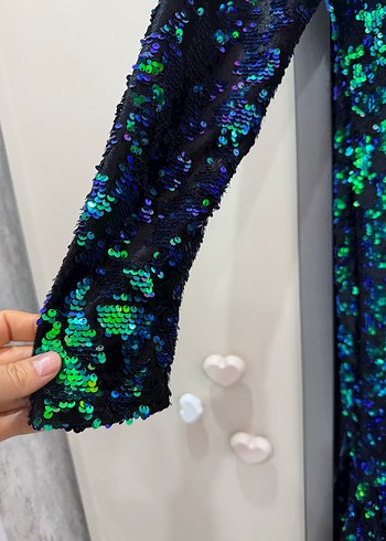 Payetli Çok Renkli Uzun Kadın Elbise - Görsel 4