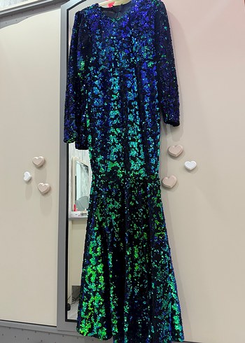 Payetli Çok Renkli Uzun Kadın Elbise - Görsel 2