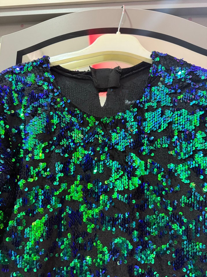 Payetli Çok Renkli Uzun Kadın Elbise - Görsel 3