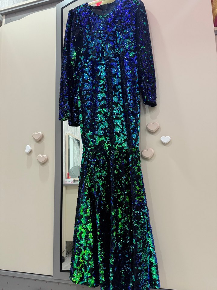 Payetli Çok Renkli Uzun Kadın Elbise - Görsel 2