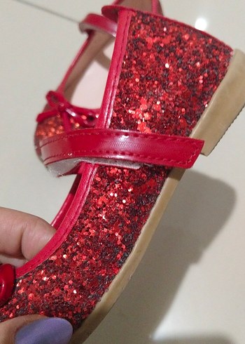 Kız Çocuk Kırmızı Simli Babet Ayakkabı - Görsel 5