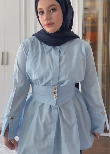 Mavi Beli Kemerli Midi Tunik
