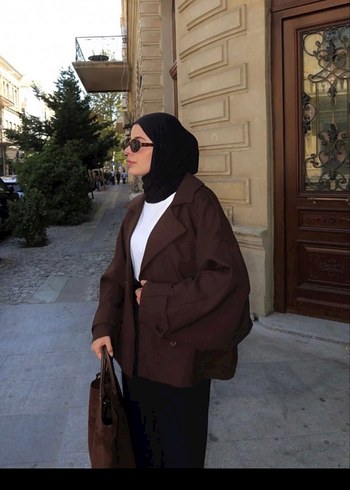 Kahverengi Süet Etnik Desenli Midi Kadın Ceket