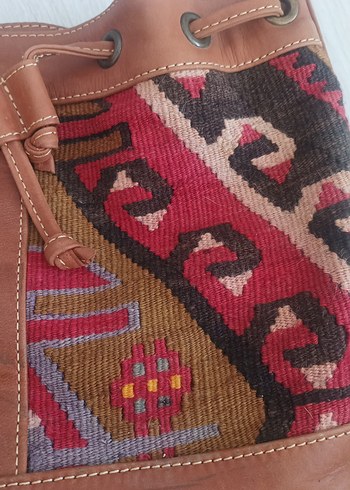 Kahverengi Deri Etnik Desenli Bohem Çanta - Görsel 2