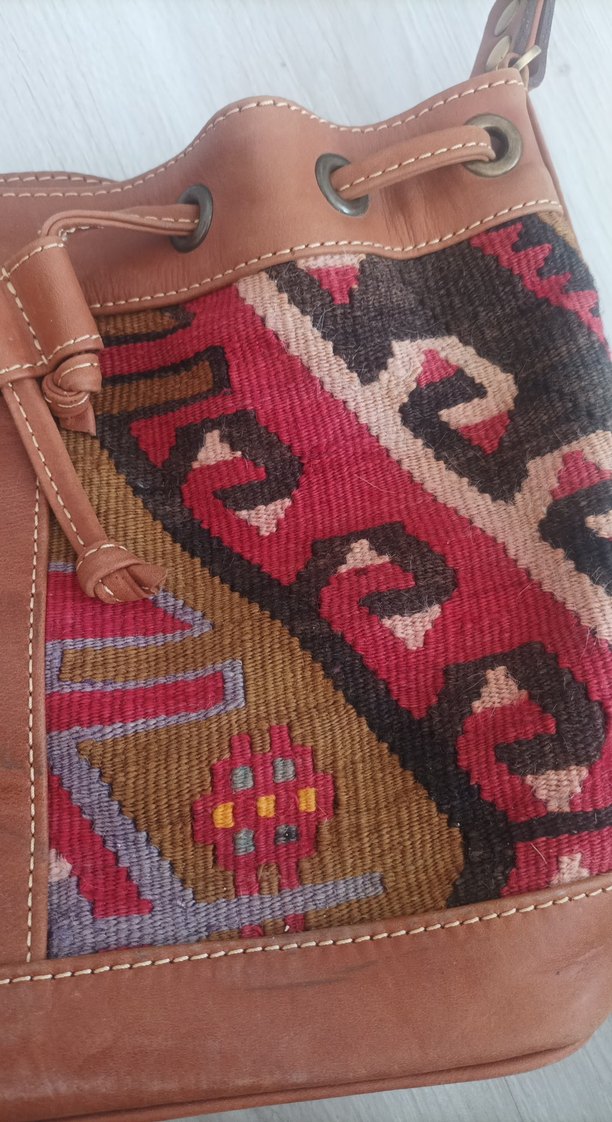 Kahverengi Deri Etnik Desenli Bohem Çanta - Görsel 2