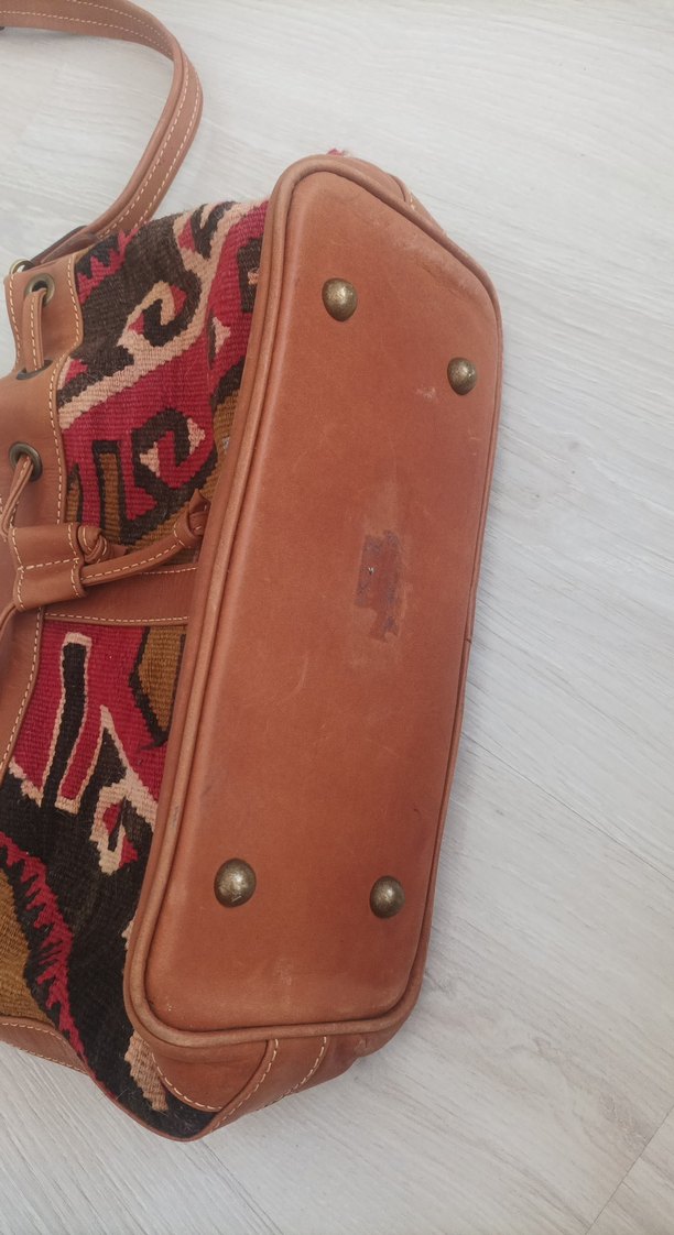 Kahverengi Deri Etnik Desenli Bohem Çanta - Görsel 3