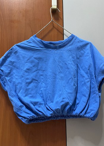 Mavi Kısa Kollu Crop Top