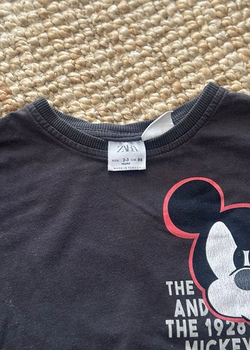 Zara Gri Pamuklu Mickey Mouse Baskılı Erkek Tişört