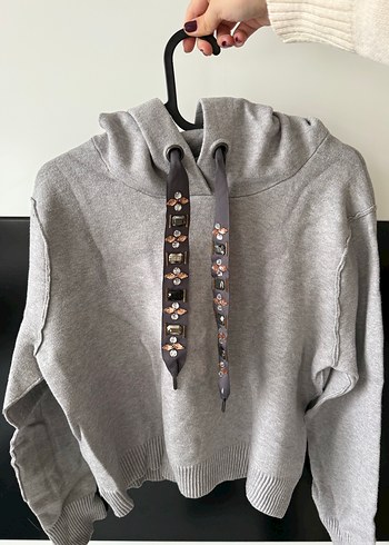 s Beden Crop Gri Kadın Sweatshirt