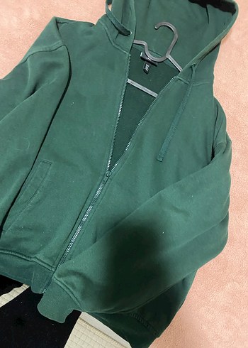 s Beden Koyu Yeşil Fermuarlı Kadın Sweatshirt