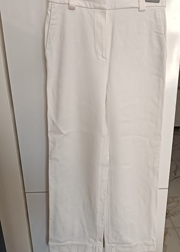 Beyaz Kadın Keten Kumaş Pantolon