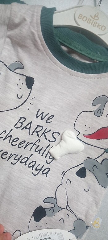 6 Ay Beden Bobişko köpek baskılı, kemikli ikili erkek bebek takımı