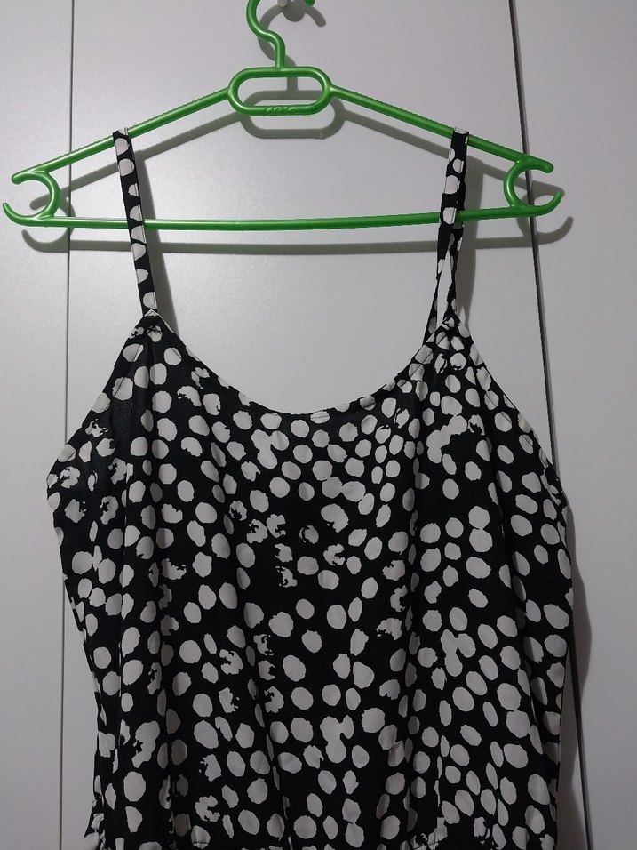 Siyah Beyaz Puantiyeli Askılı Tulum - Görsel 3