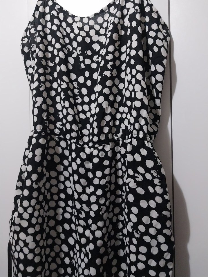 Siyah Beyaz Puantiyeli Askılı Tulum - Görsel 4