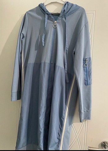 Uzun Kollu Fermuarlı Mavi Spor Tunik
