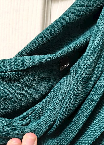 V Yaka Drapeli Yeşil Kazak - Görsel 3