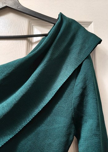 V Yaka Drapeli Yeşil Kazak - Görsel 2