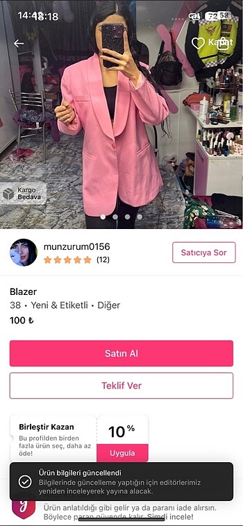 36 Beden Kisa blazer