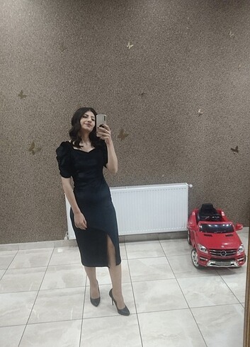 s Beden siyah Renk Siyah parlak kadife gece elbisesi