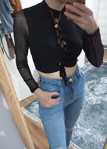 Siyah transparan crop