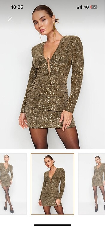 34 Beden Trendyolmilla pul payet gold gece elbisesi