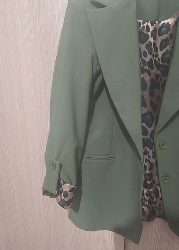 yağ yeşili leopar desenli ceket - Görsel 2