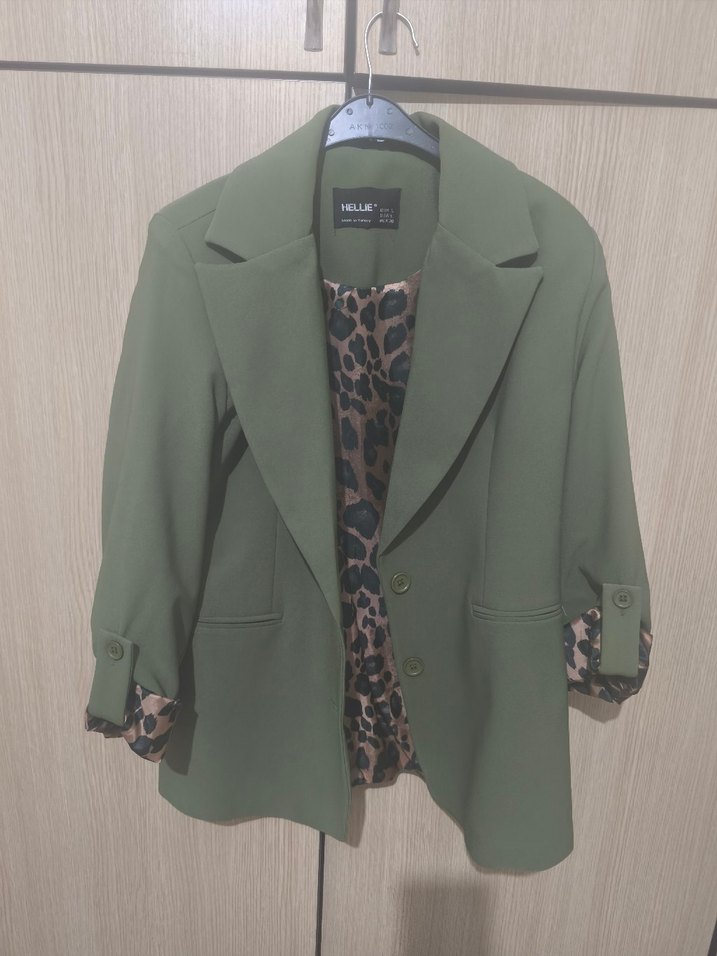 yağ yeşili leopar desenli ceket - Görsel 4