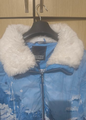 Mavi Kürklü Kadın Kışlık Kar montu - Görsel 3