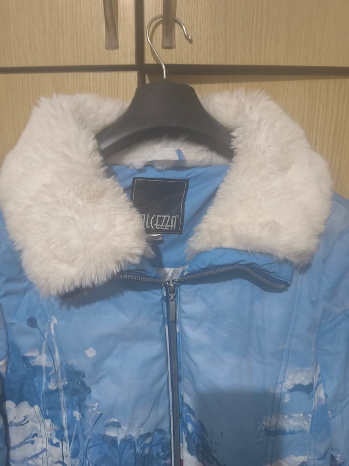 Mavi Kürklü Kadın Kışlık Kar montu - Görsel 3