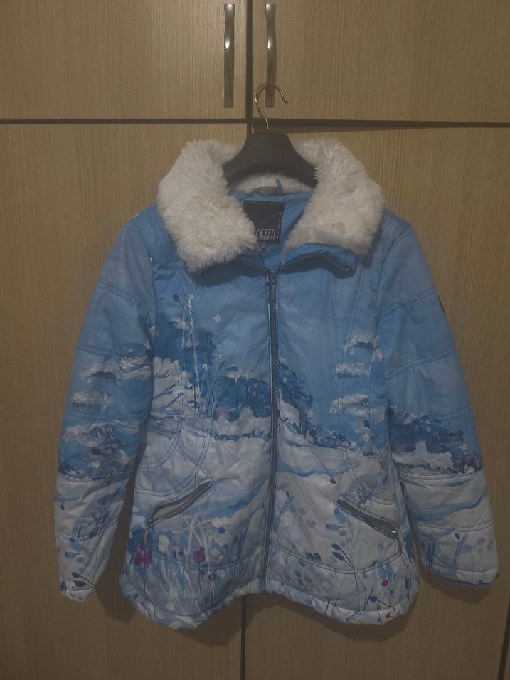 Mavi Kürklü Kadın Kışlık Kar montu - Görsel 4