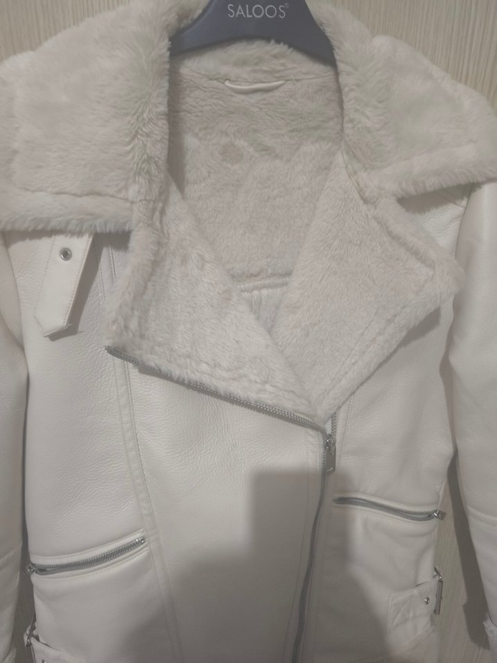 Kadın krem biker mont - Görsel 4