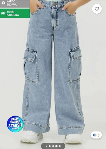 11-12 Yaş Beden DMB Kız Çocuk Geniş Kesim Denim Pantolon